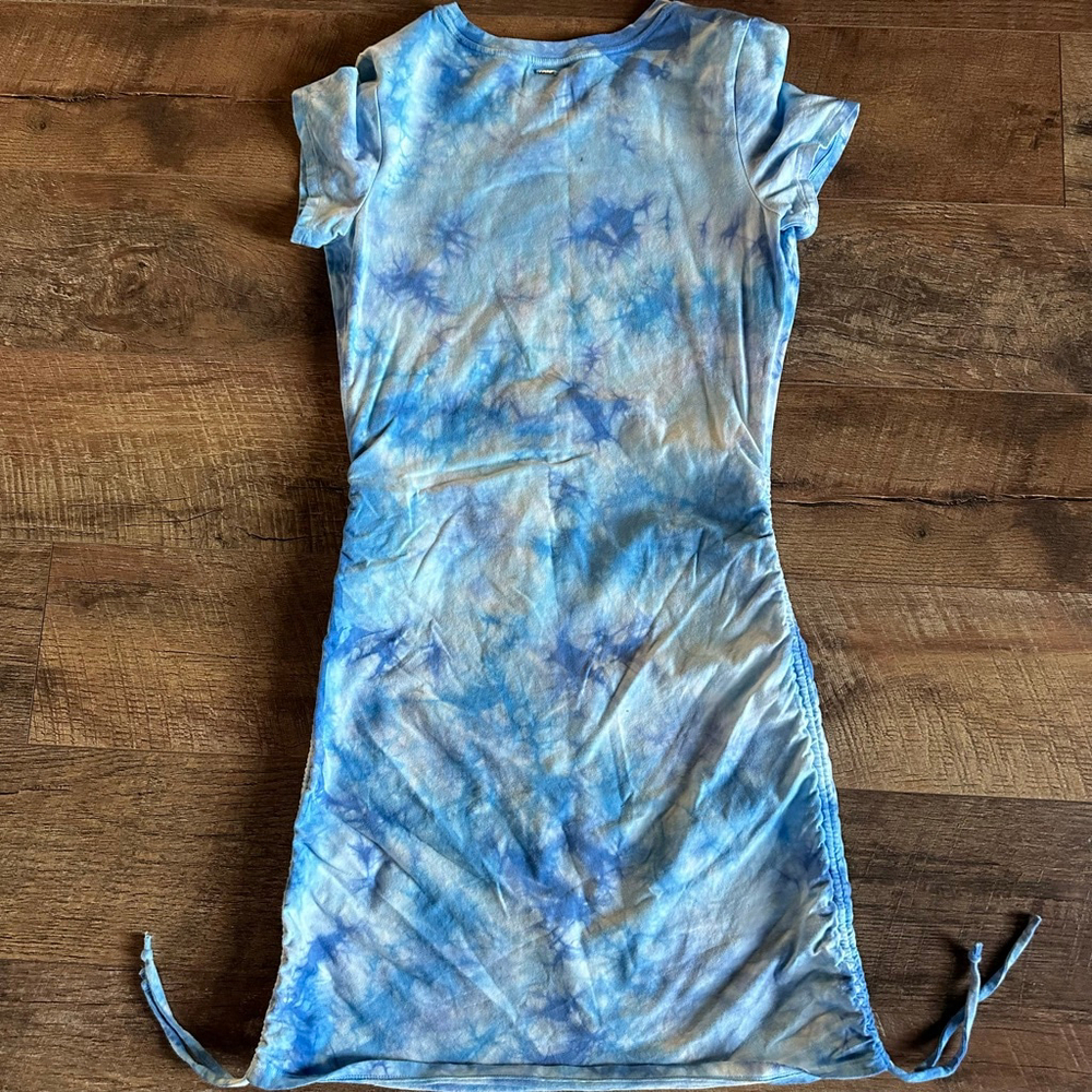 Women's PINK Blue Tie-Dye Ruched Mini Dress S